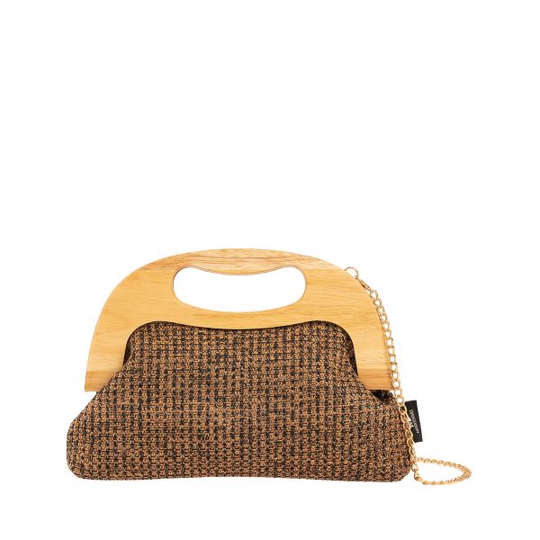Τσαντάκι clutch με ξύλινη χειρολαβή