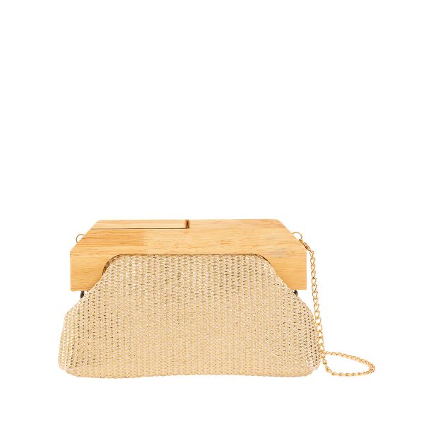 Τσαντάκι clutch ψάθινο με ξύλινο κούμπωμα